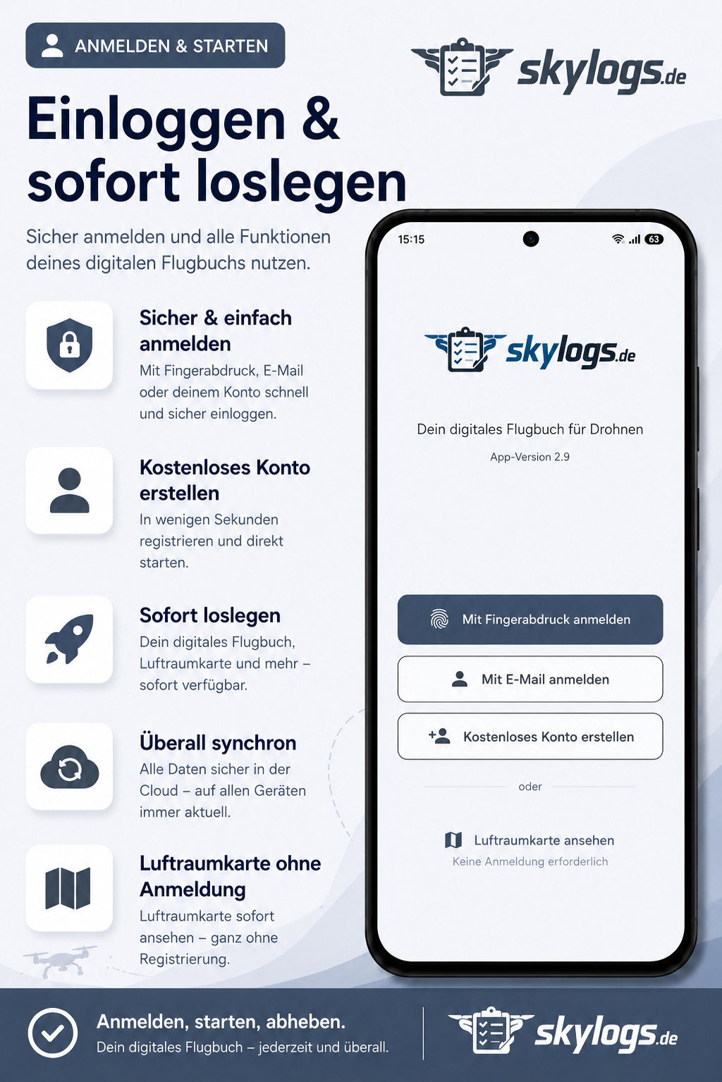 Sichere Anmeldung und kostenloser Einstieg in skylogs.de
