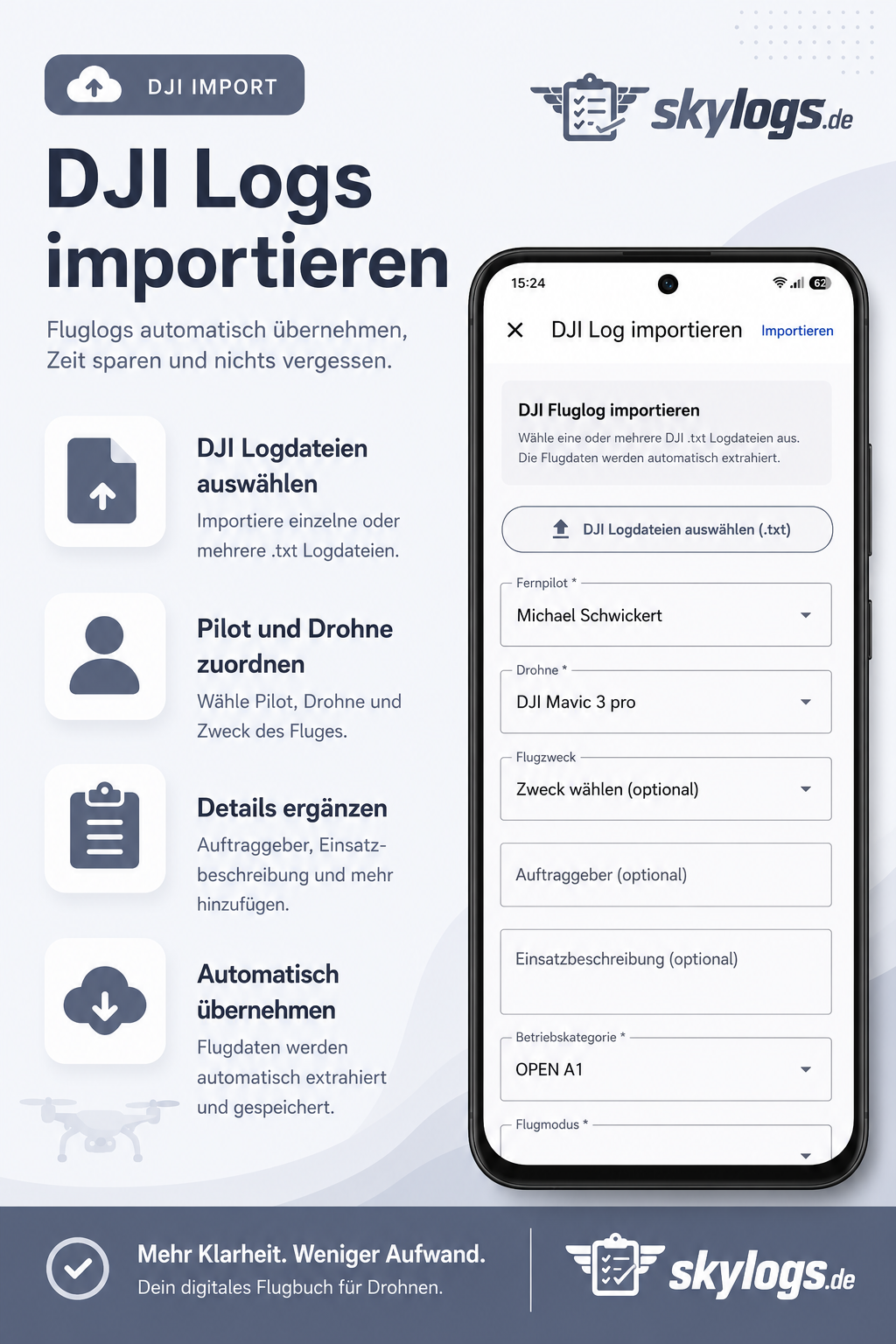 DJI-Fluglogs automatisch in das digitale Flugbuch importieren