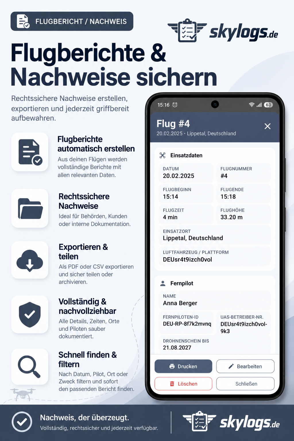 Flugberichte und Nachweise digital erstellen